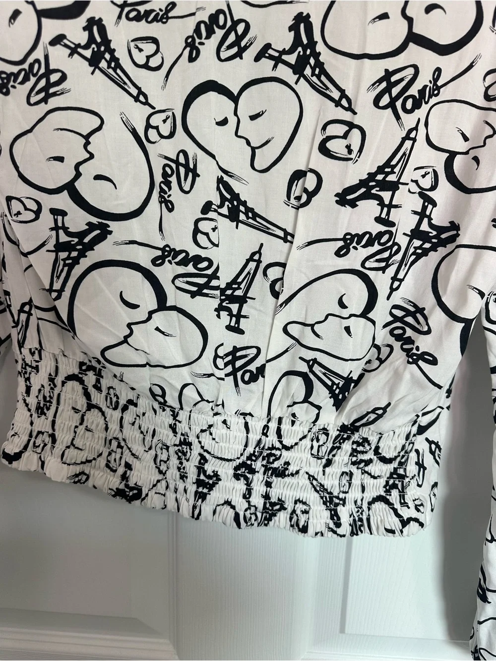 Graphic Paris Print White Button-Down Shirt